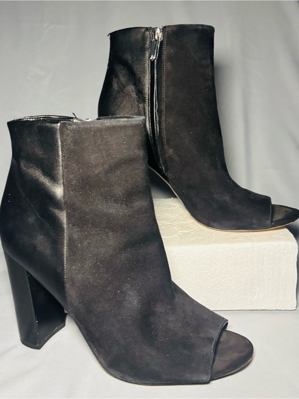 Sam Edelman Black Suede Peep-Toe Ankle Booties - Picture 2 of 8